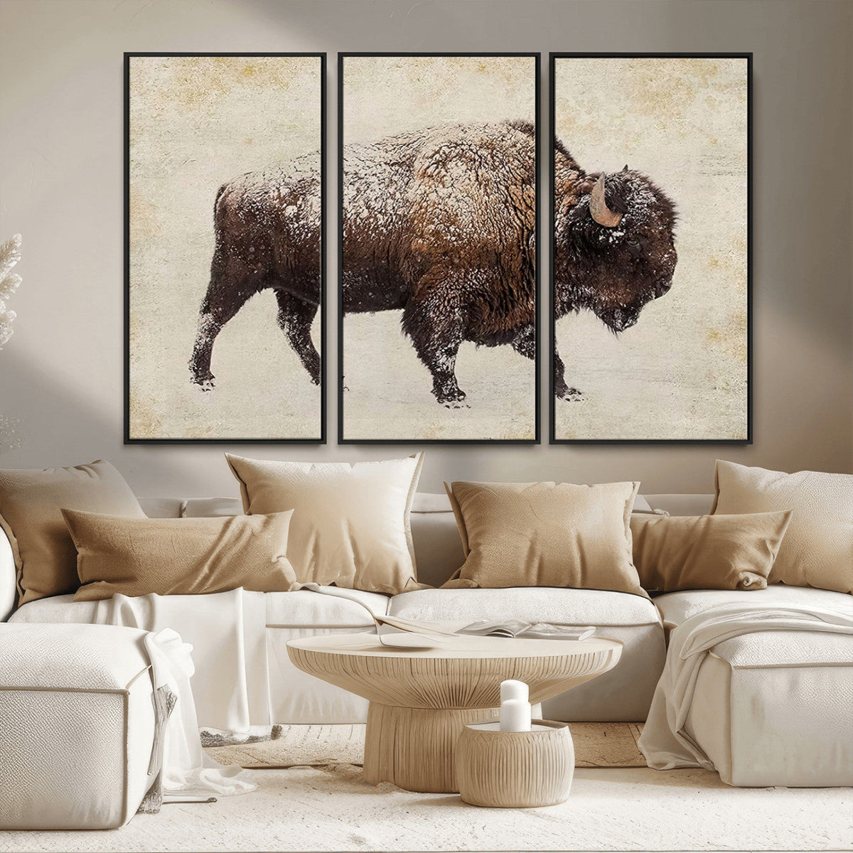Buffalo Wall Art, Western Bison Canvas Print, Rustic Buffalo