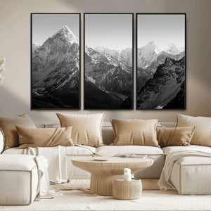Everest Himalaya Mountain Peaks Black & White Triptych