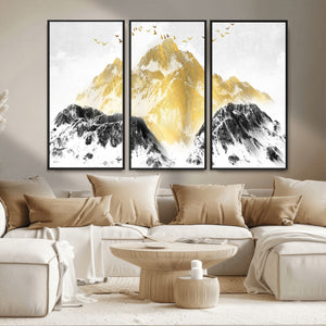 Golden Mountain Triptych Wall Art Canvas Print, Modern