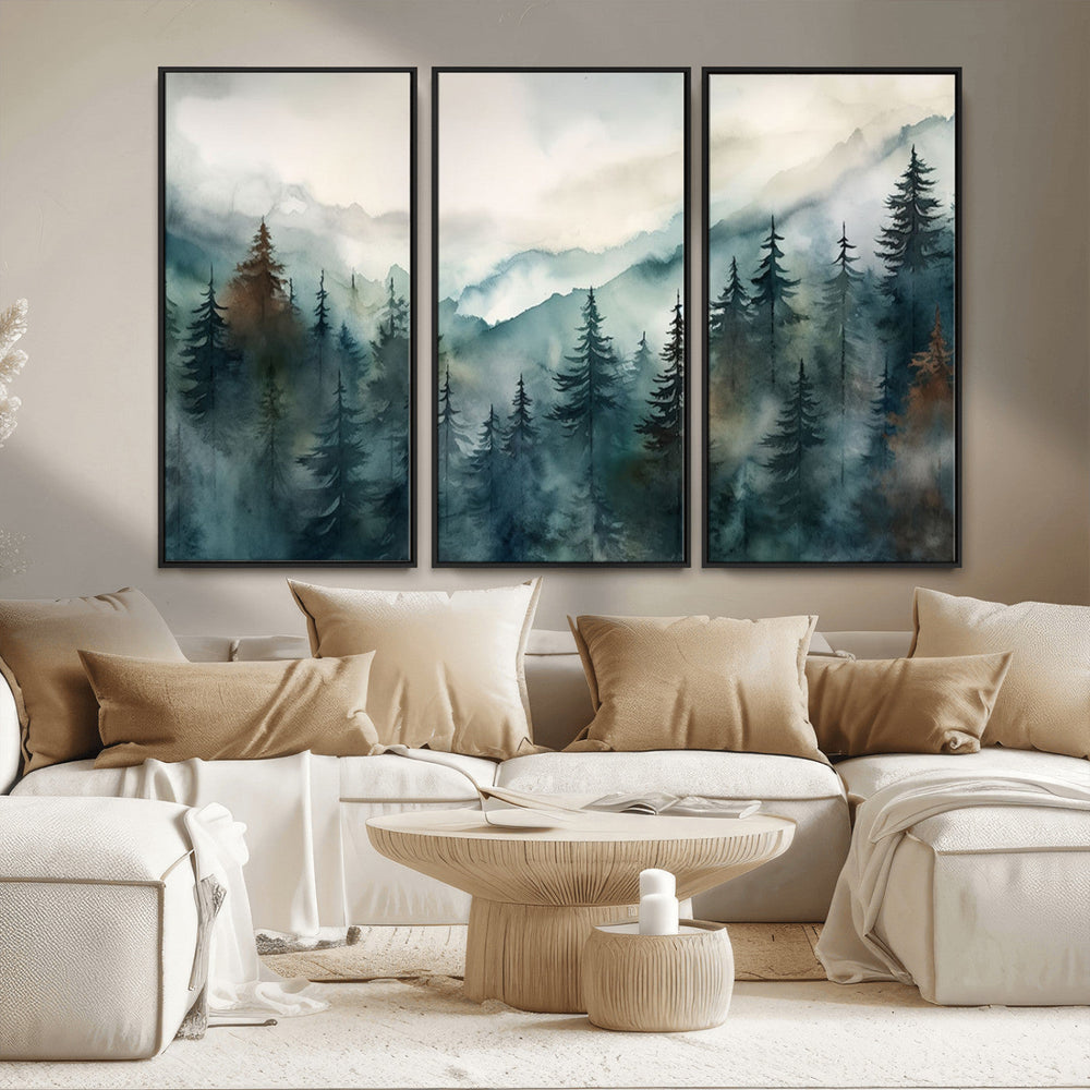 Serenity Forest Wall Art Canvas | Foggy Mountain Landscape