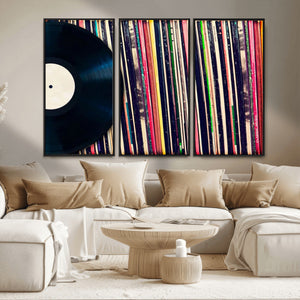 Vinyl Record and Album Collection Canvas Wall Art - Retro