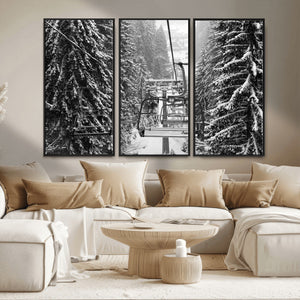 Winter Ski Lift Black and White Canvas Wall Art – Alpine