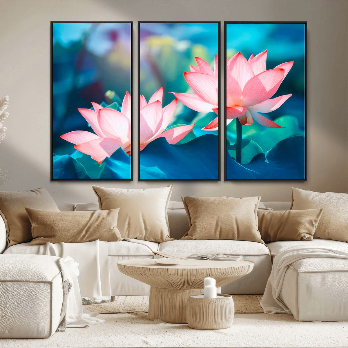 Pink Lotus Flower Canvas Wall Art | Vibrant Floral Wall