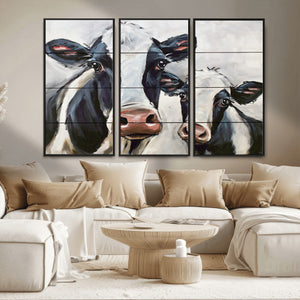 Vintage Baby and Mom Cattle Wall Art Canvas Print