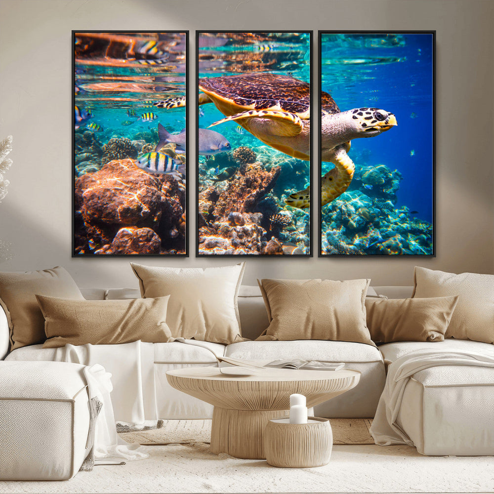Sea Turtle Wall Art Canvas Print – Vibrant Ocean Coral Reef