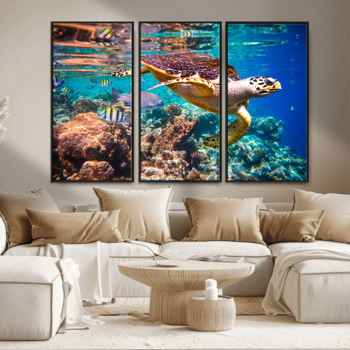 Sea Turtle Wall Art Canvas Print – Vibrant Ocean Coral Reef