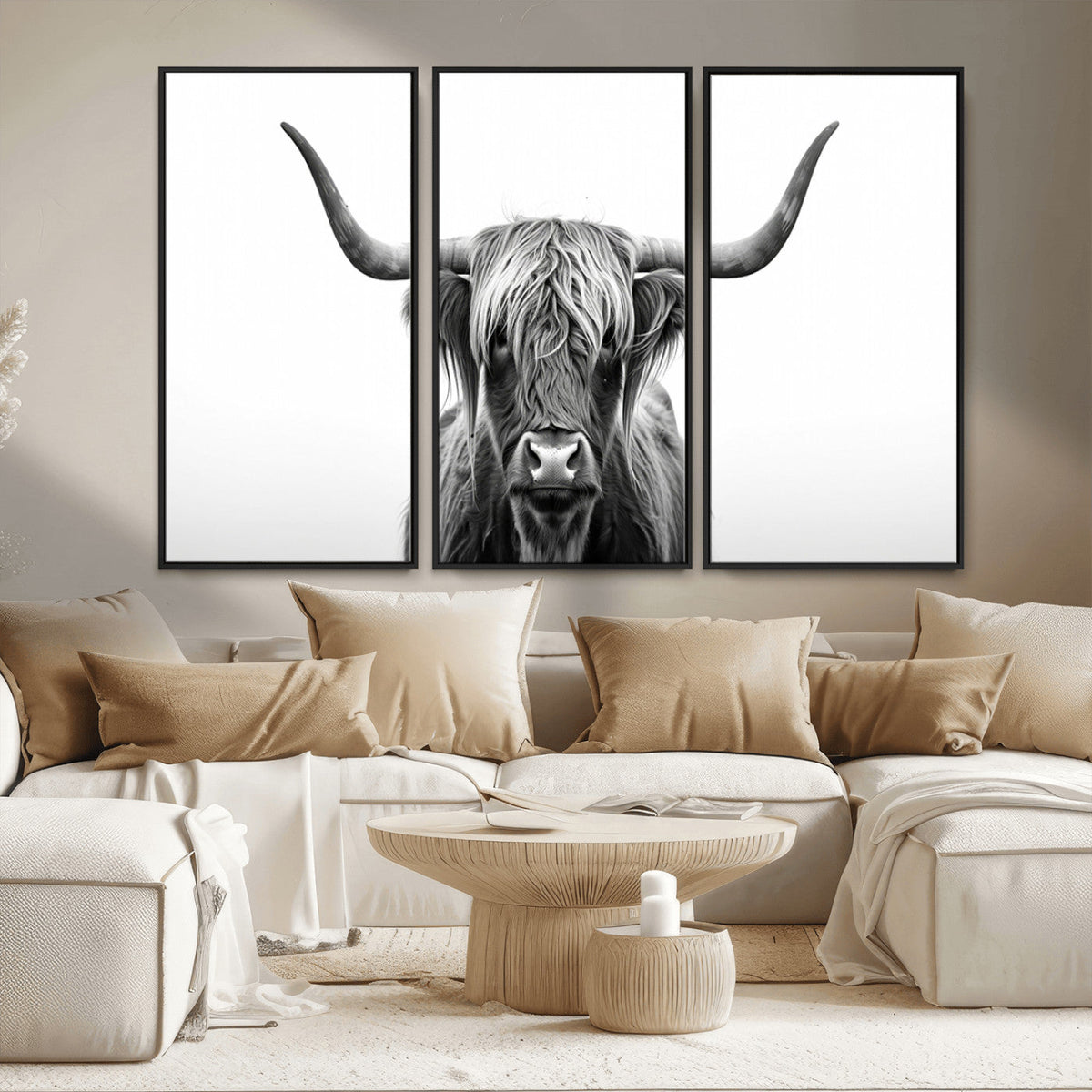 Highland Wall Art Canvas Print – Minimalist Black and White