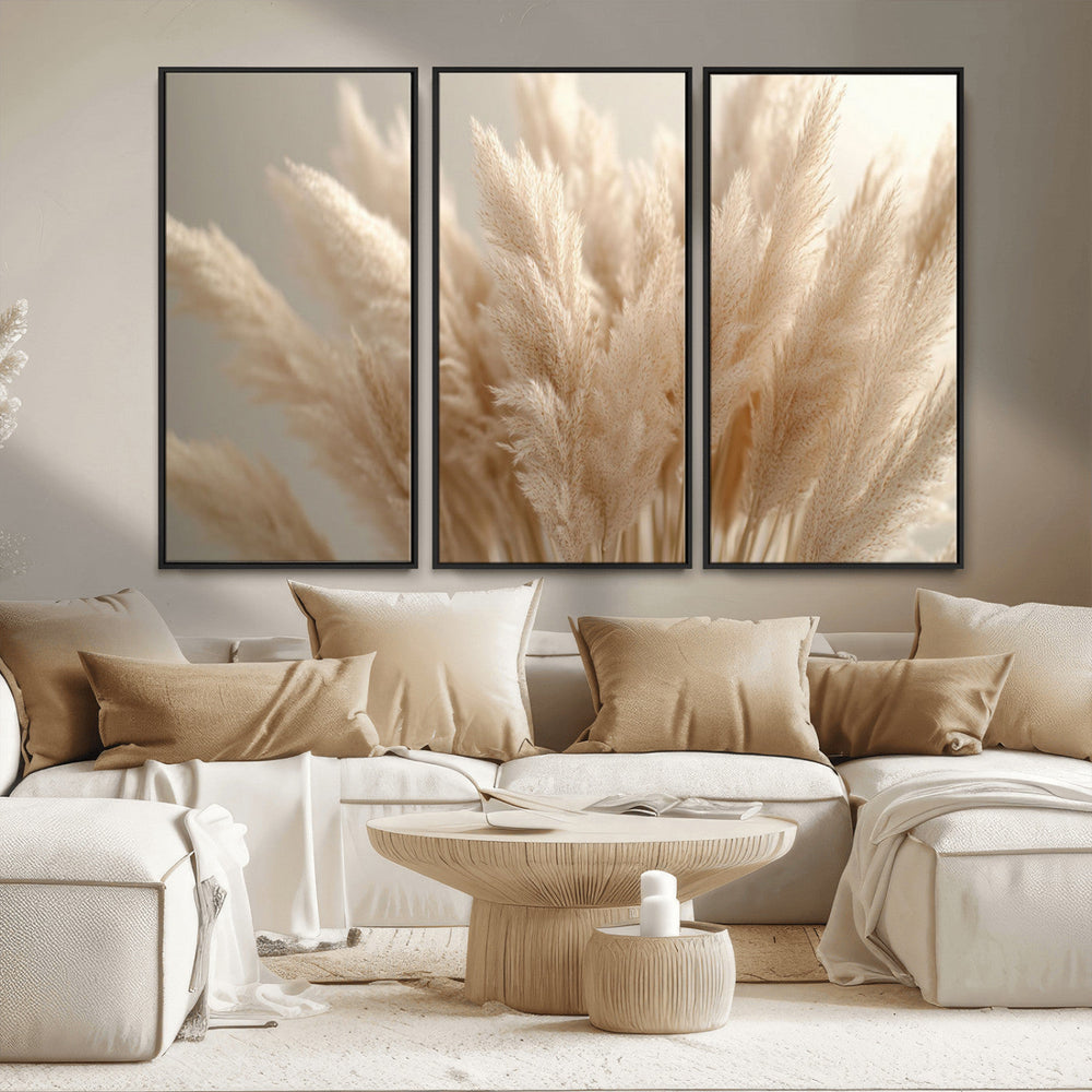 Pampas Grass Canvas Wall Art - Elegant Neutral Decor for