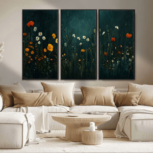 Framed Wildflower Field Wall Art, Framed Vintage Botanical