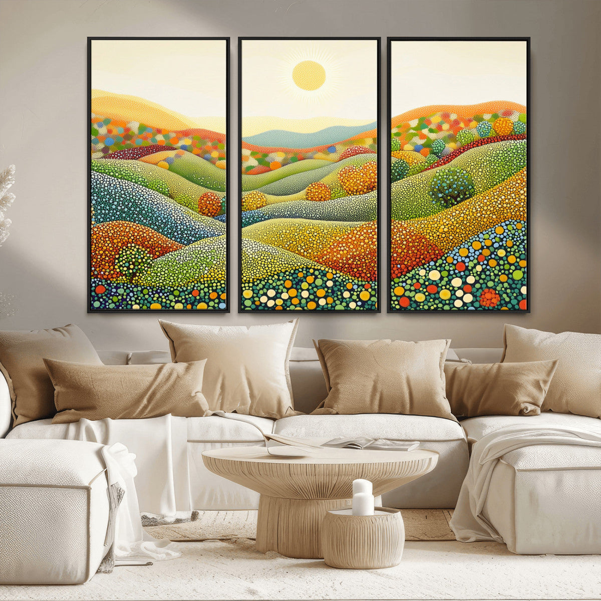 YAYOI KUSAMA Colorful Dot Art Landscape Canvas - Framed