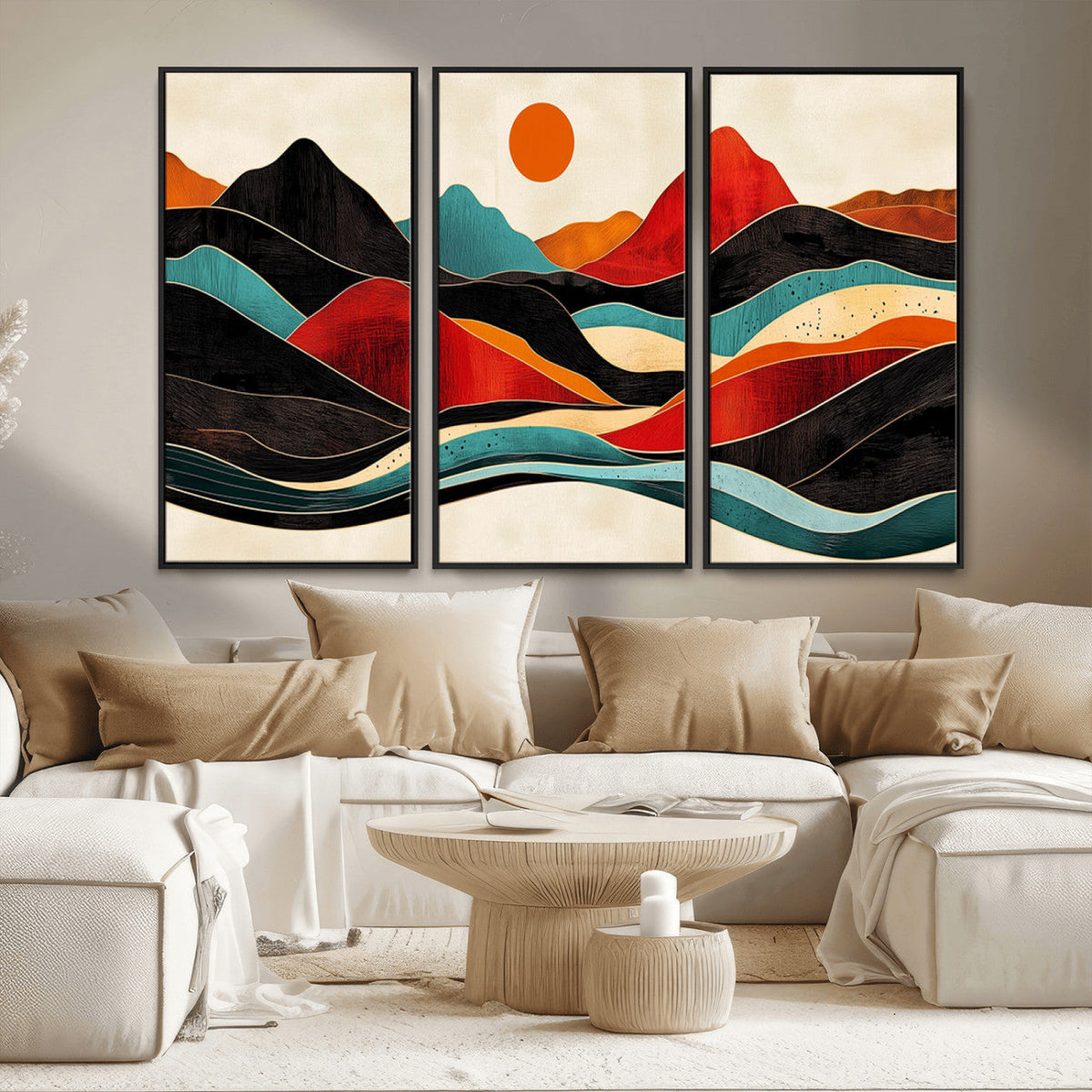 Western Wall Decor - Large Triptych Mountain Canvas - Boho