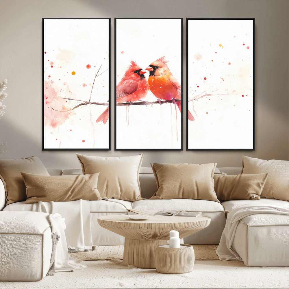 Cardinal Bird Canvas Wall Art - Male and Female Cardinal