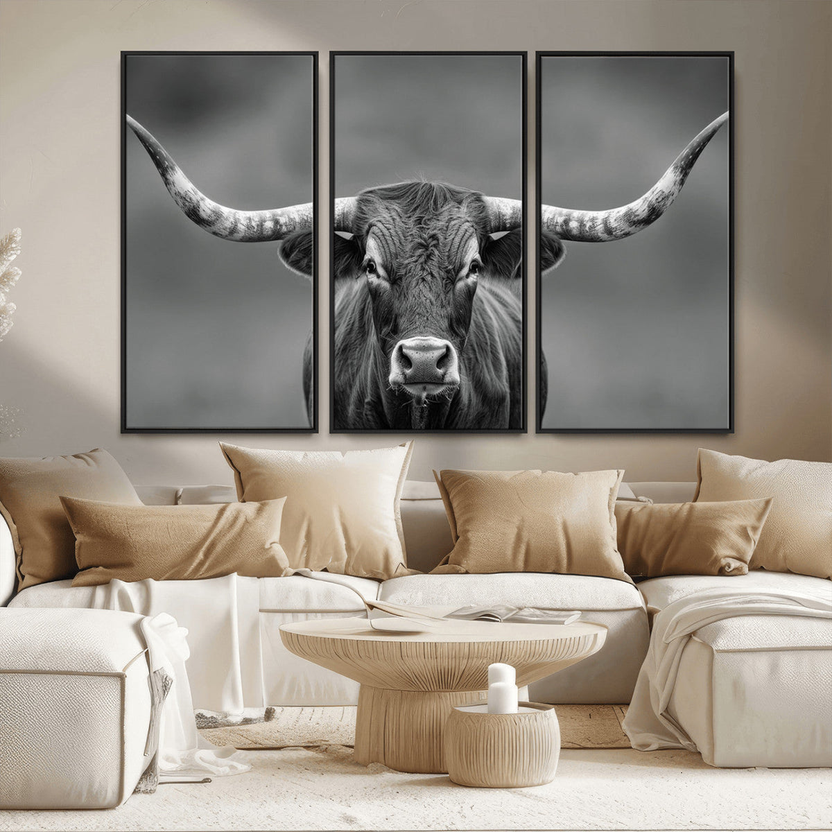 Texas Longhorn Wall Art Canvas Print – Framed Western Bull