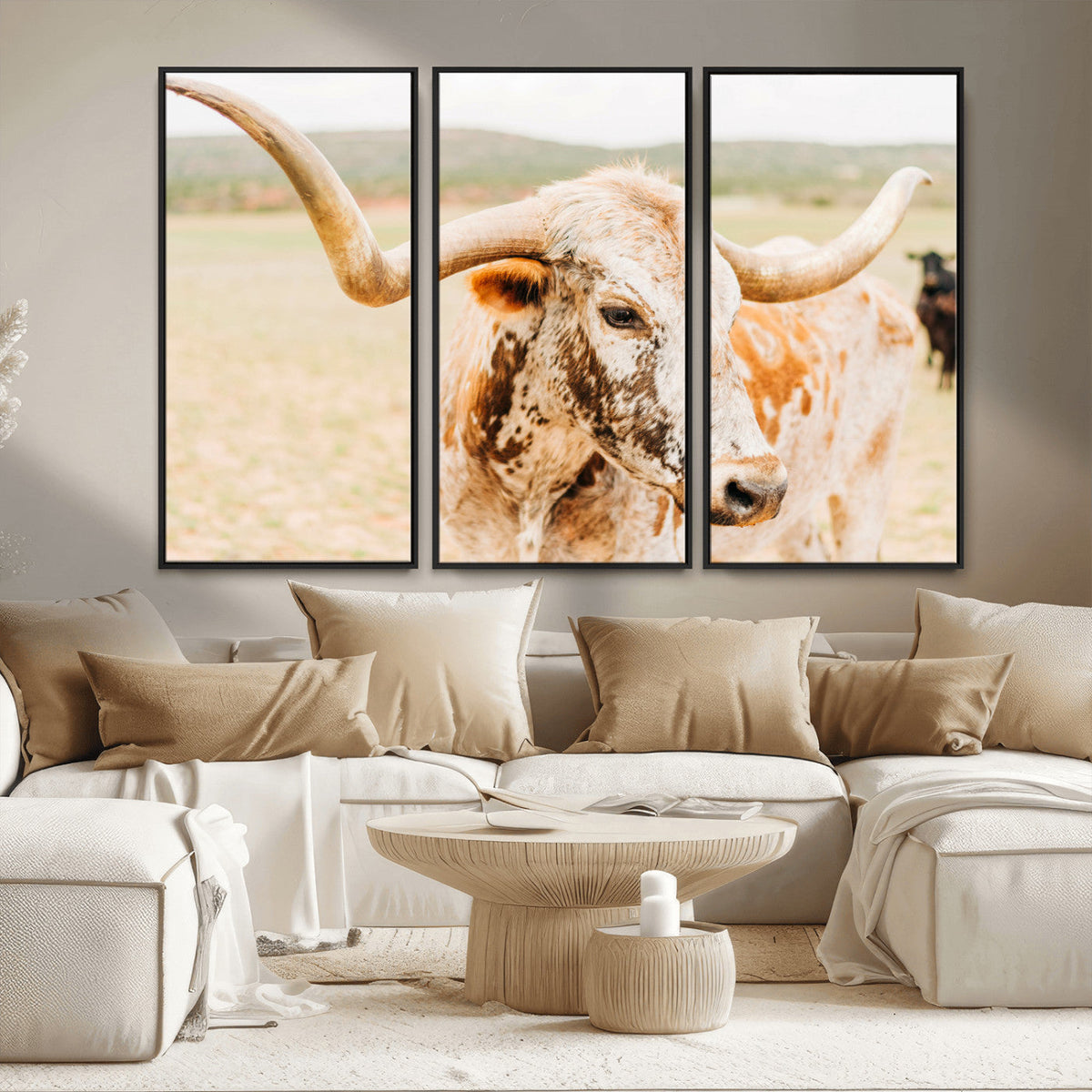 Texas Longhorn Wall Art Canvas Print – Framed Spotted Cow