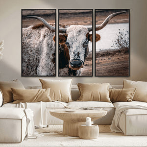Texas Longhorn Wall Art Canvas Print – Framed Spotted Bull