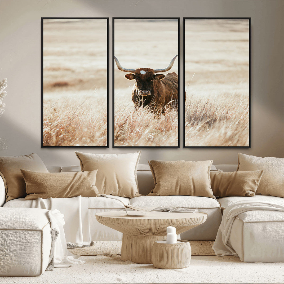 Texas Longhorn Wall Art Canvas Print – Framed Brown Horned
