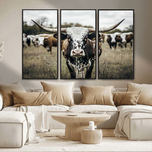 Texas Longhorn Wall Art – Framed Speckled Cow Canvas