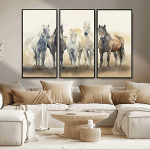 Wild Horses Wall Art Canvas Print, Framed Running Horses Art