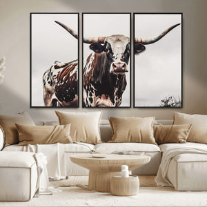 Texas Longhorn Wall Art Canvas Print – Framed Spotted Bull