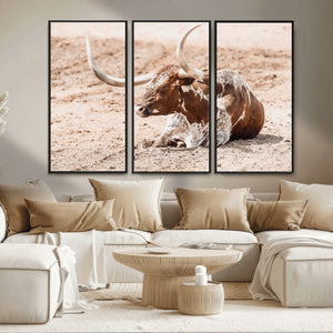 Texas Longhorn Wall Art – Framed Resting Bull Canvas