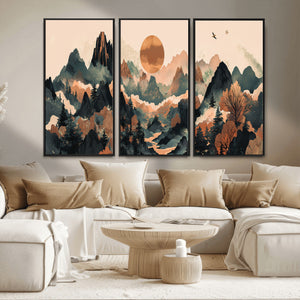 Wood Mountain Landscape Wall Art Canvas Print – Framed