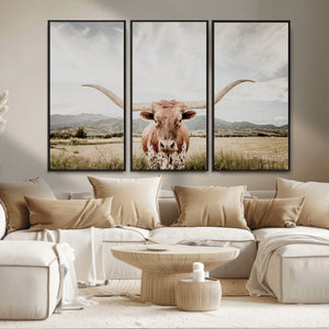 Texas Longhorn Wall Art Canvas Print – Framed Western Cow