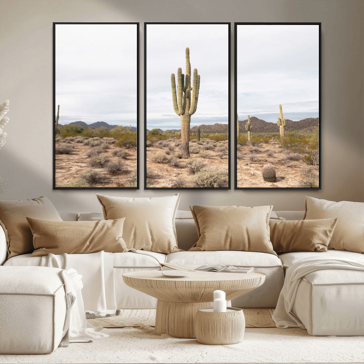 Saguaro Cactus Wall Art – Framed Desert Canvas Artwork,