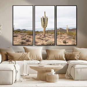 Saguaro Cactus Wall Art – Framed Desert Canvas Artwork,