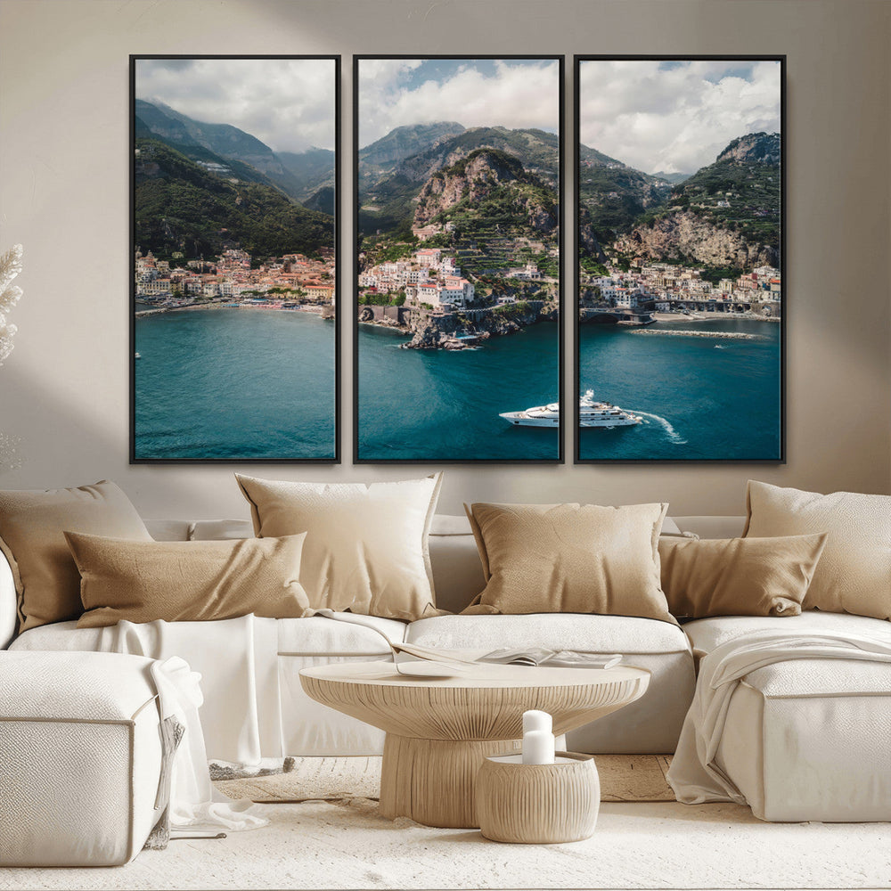 Amalfi Coast Wall Art – Framed Italian Seaside Canvas