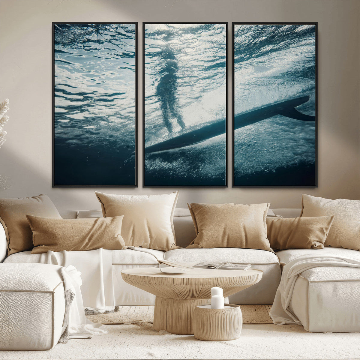 Underwater Surf Wall Art – Framed Ocean Wave Canvas Artwork,