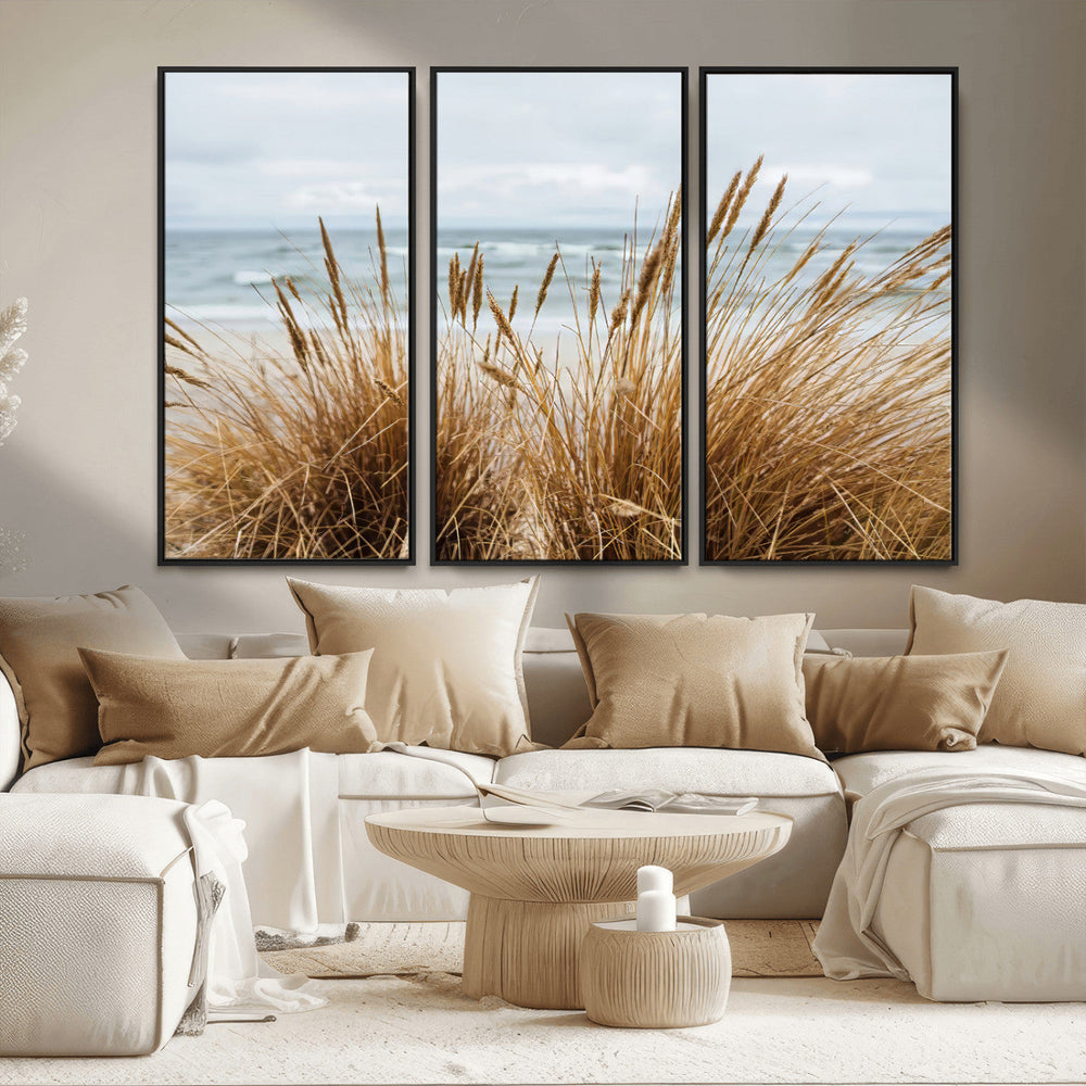 Beach Grass Wall Art Canvas Print – Framed Coastal Dunes Art