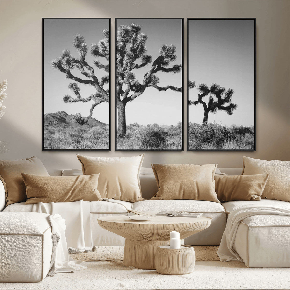 Joshua Tree Wall Art Canvas Print – Framed Monochrome Desert