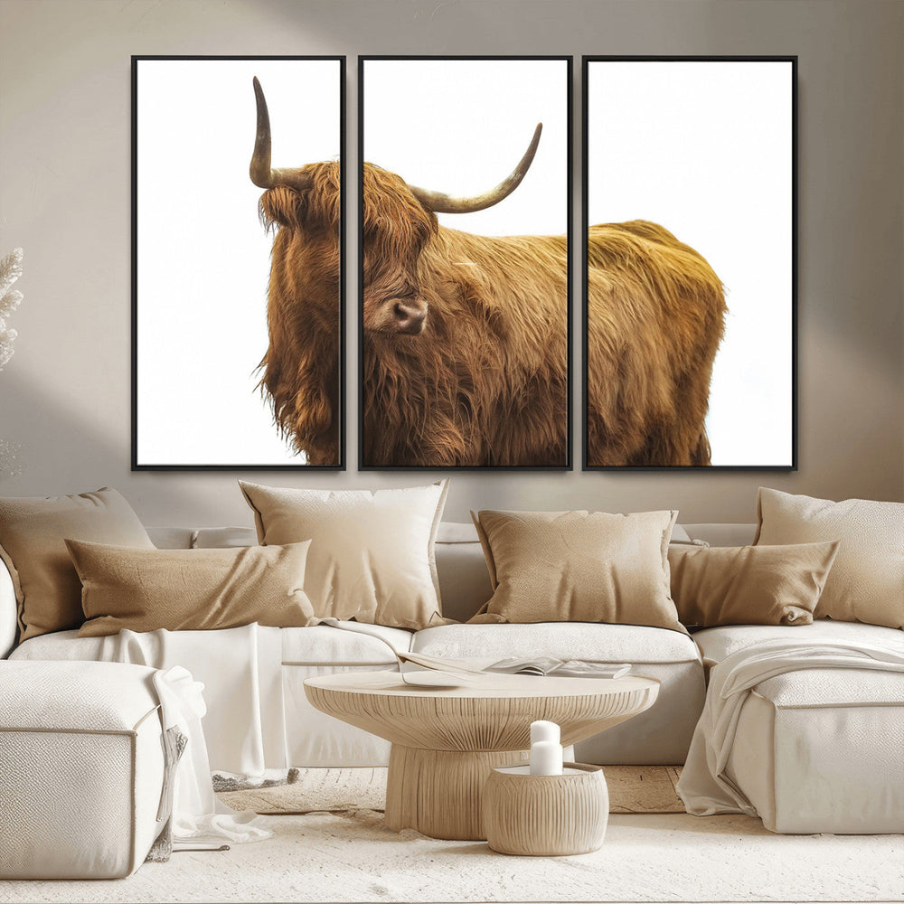 Highland Cow Wall Art Canvas Print – Framed Farmhouse Rustic