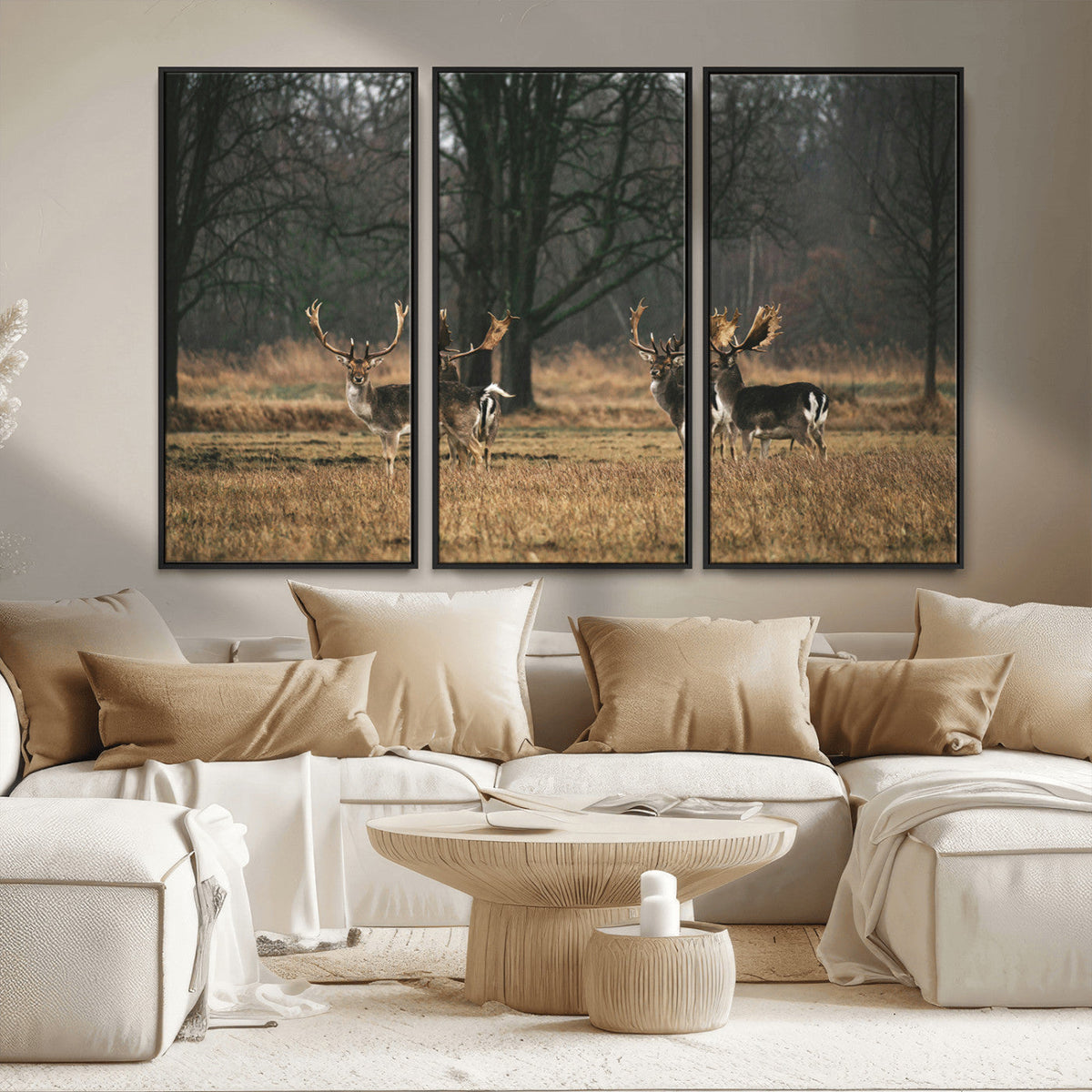 Deer Wall Art Canvas Print – Framed Rustic Wildlife Stags
