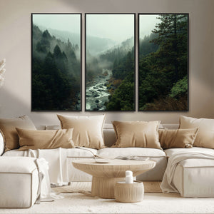 Misty Forest Wall Art Canvas Print – Framed Foggy River