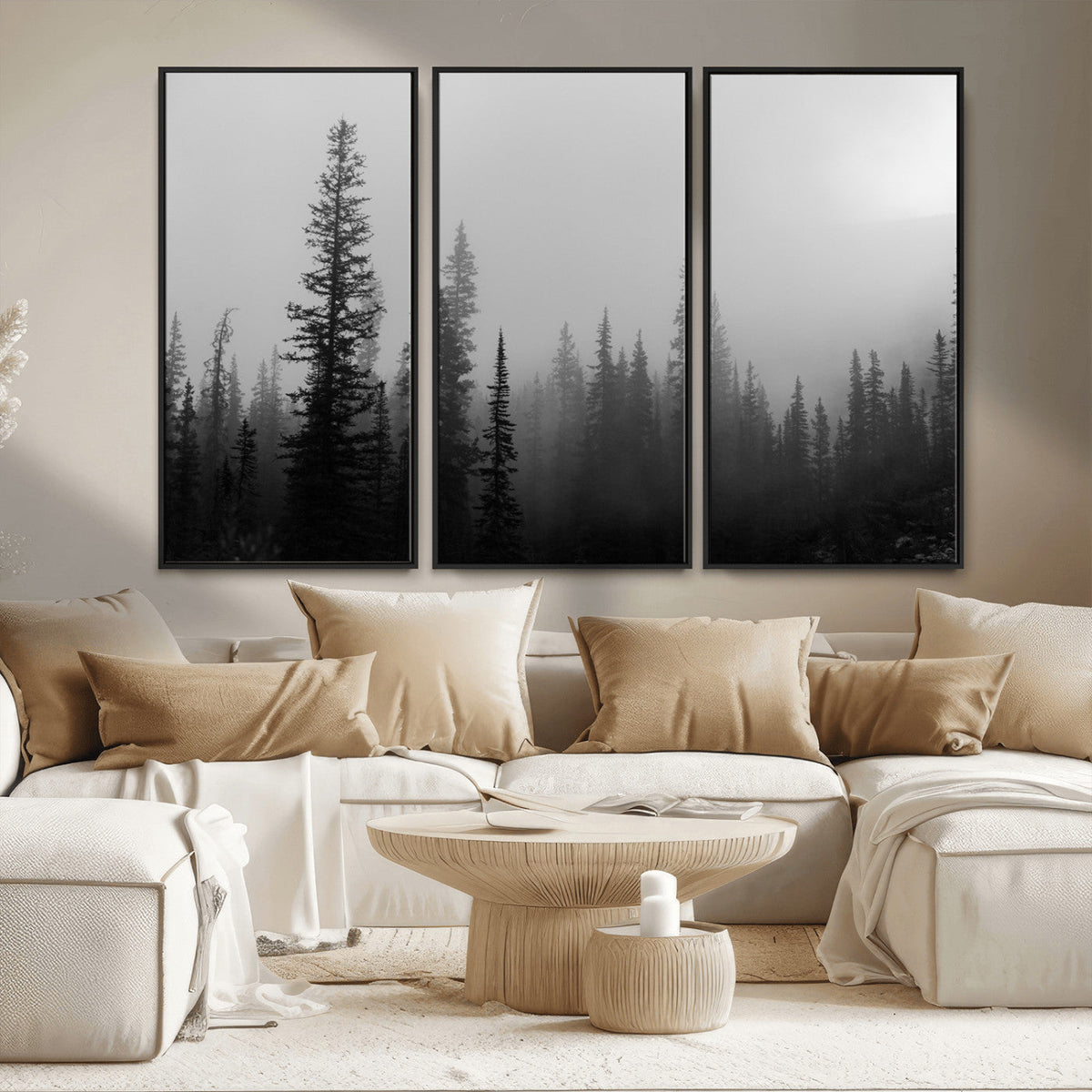 Misty Pines Wall Art Canvas Print – Framed Woodland