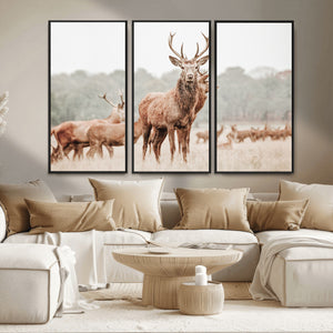 Rustic Nature Wall Art Canvas Print – Stag Woodland Framed