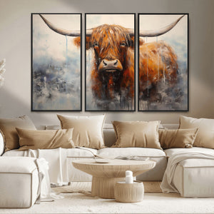 Scottish Highland Wall Art Canvas Print, Framed Longhorn Art