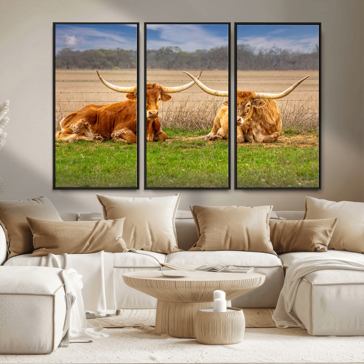 Texas Longhorn Pair Wall Art Canvas Print – Peaceful Rustic