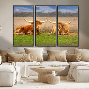 Texas Longhorn Pair Wall Art Canvas Print – Peaceful Rustic