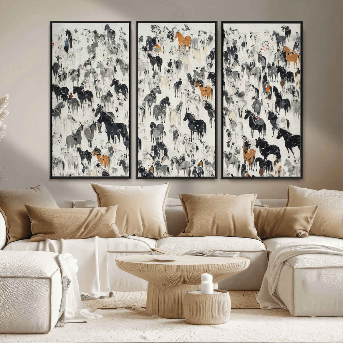 Wild Horse Stampede Wall Art Canvas Print – Monochrome