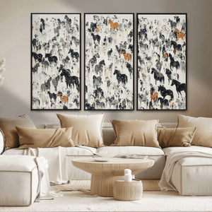 Wild Horse Stampede Wall Art Canvas Print – Monochrome