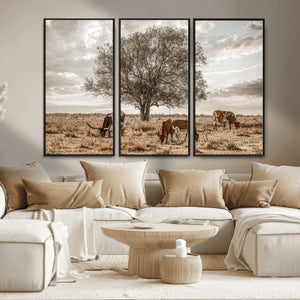 Texas Longhorn Cattle Wall Art, Rustic Western Ranch Canvas