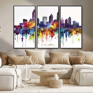 Atlanta Skyline Wall Art Canvas Print – Framed Colorful