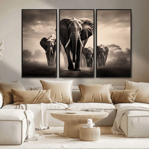 Elephant Family Wall Art Canvas Print, Framed Elephant Wall