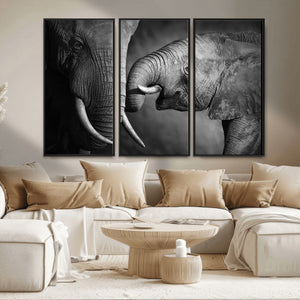 Elephant Family Wall Art Canvas, Framed Elephant Family