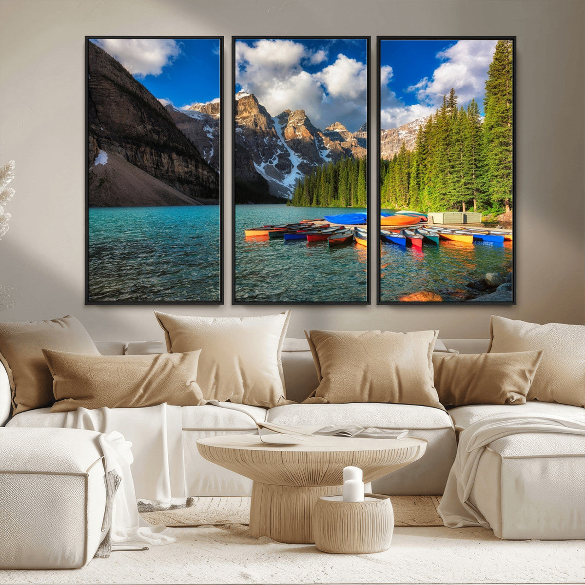 Moraine Lake 3-Panel Wall Art, Majestic Mountain and Lake