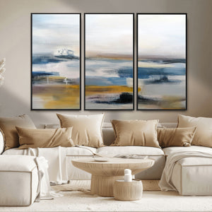 Abstract Landscape Wall Art Canvas | 3 Panel Modern Blue,