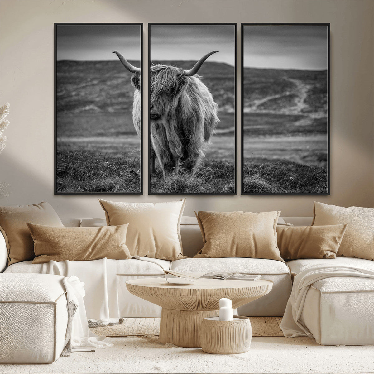 Fluffy Cattle Wall Art Print, Highland Cow Canvas, Framed