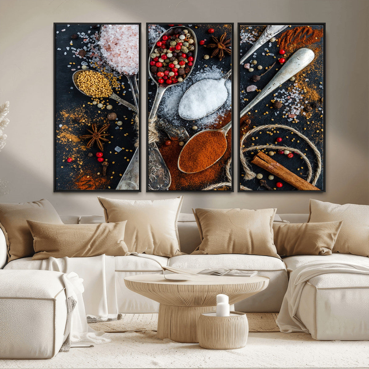 Spices and Seasonings Canvas Wall Art – Colorful Triptych